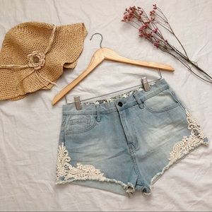 Forever 21 Denim Shorts with Cute Lace Accents